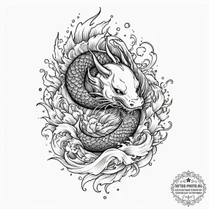 Fish, ink illustration for tattoo, black outl... - эскиз тату (№1755369052_0, 16.08.2025 18:30) — tattoo-photo.ru