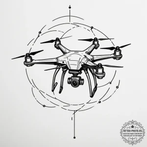 Tattoo sketch a stylized drone silhouette wit... - эскиз тату (№1755369880_0, 16.08.2025 18:44) — tattoo-photo.ru