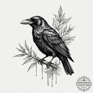 A taxidermy crow, concept art for tattoo, ske... - эскиз тату (№1755372860_0, 16.08.2025 19:34) — tattoo-photo.ru