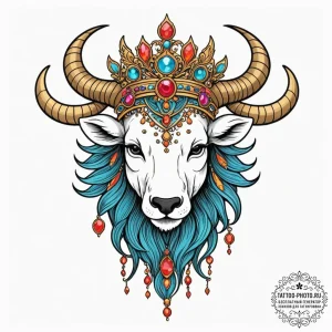 Tattoo sketch a zodiac animal head with a cla... - эскиз тату (№1755373845_0, 16.08.2025 19:50) — tattoo-photo.ru
