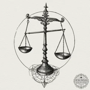 Tattoo sketch libra's scales depicted as a pe... - эскиз тату (№1755374438_0, 16.08.2025 20:00) — tattoo-photo.ru
