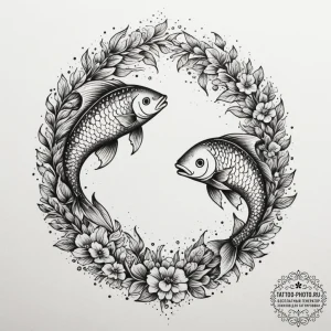 Tattoo design pisces fish as ancient spiritua... - эскиз тату (№1755374637_0, 16.08.2025 20:03) — tattoo-photo.ru
