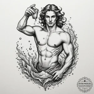Tattoo sketch aquarius's water-bearer, a mini... - эскиз тату (№1755375228_0, 16.08.2025 20:13) — tattoo-photo.ru