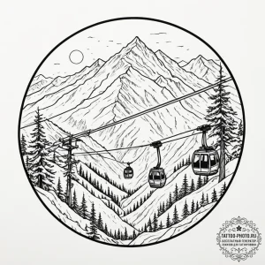The view from a cable car ascending a snowy m... - эскиз тату (№1755377612_0, 16.08.2025 20:53) — tattoo-photo.ru