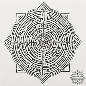 Labyrinth, ink illustration for tattoo, dotwo... - эскиз тату (№1755382792_0, 16.08.2025 22:19) — tattoo-photo.ru