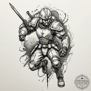 Tattoo design a dynamic image of a soldier or... - эскиз тату (№1755383182_0, 16.08.2025 22:26) — tattoo-photo.ru