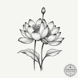 Tattoo sketch a lotus flower with two buds gr... - эскиз тату (№1755383578_0, 16.08.2025 22:32) — tattoo-photo.ru