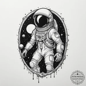 An astronaut discovering an alien artifact, t... - эскиз тату (№1755385157_0, 16.08.2025 22:59) — tattoo-photo.ru