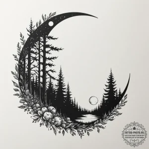 Tattoo sketch a forest silhouette with a sing... - эскиз тату (№1755385752_0, 16.08.2025 23:09) — tattoo-photo.ru
