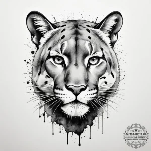 Cougar, concept art for tattoo, black and whi... - эскиз тату (№1755387928_0, 16.08.2025 23:45) — tattoo-photo.ru