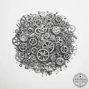 A watchmaker's workbench, filled with tiny ge... - эскиз тату (№1755390893_0, 17.08.2025 00:34) — tattoo-photo.ru