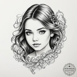 Child's portrait, ink illustration for tattoo... - эскиз тату (№1755391489_0, 17.08.2025 00:44) — tattoo-photo.ru