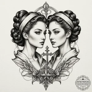 Tattoo sketch gemini twins, each representing... - эскиз тату (№1755392872_0, 17.08.2025 01:07) — tattoo-photo.ru