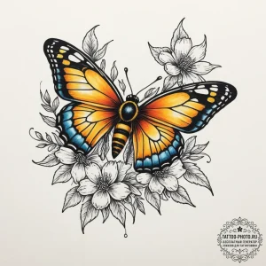 Tattoo sketch a single butterfly or bee inter... - эскиз тату (№1755393468_0, 17.08.2025 01:17) — tattoo-photo.ru