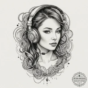 Tattoo sketch a headset microphone with sound... - эскиз тату (№1755394664_0, 17.08.2025 01:37) — tattoo-photo.ru