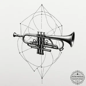 Tattoo design a lone bugle playing taps in a... - эскиз тату (№1755397844_0, 17.08.2025 02:30) — tattoo-photo.ru