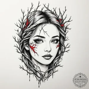 A human face made from interwoven tree branch... - эскиз тату (№1755399823_0, 17.08.2025 03:03) — tattoo-photo.ru