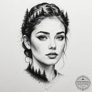 A double exposure effect (e.g., a portrait an... - эскиз тату (№1755401202_0, 17.08.2025 03:26) — tattoo-photo.ru