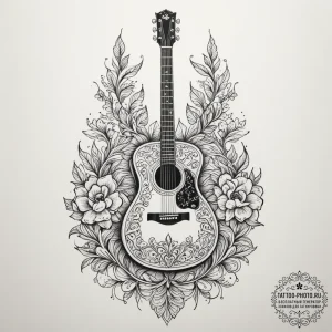 A close-up of the intricate fretwork on an ac... - эскиз тату (№1755401595_0, 17.08.2025 03:33) — tattoo-photo.ru