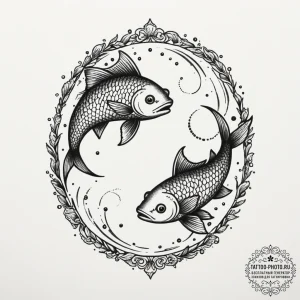 Tattoo design pisces's glyph, like two fish s... - эскиз тату (№1755404345_0, 17.08.2025 04:19) — tattoo-photo.ru