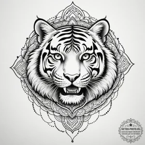 Tiger grin, tattoo line art, on a clean white... - эскиз тату (№1755404934_0, 17.08.2025 04:28) — tattoo-photo.ru