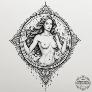 Tattoo sketch aquarius's water-bearer, with t... - эскиз тату (№1755405917_0, 17.08.2025 04:45) — tattoo-photo.ru