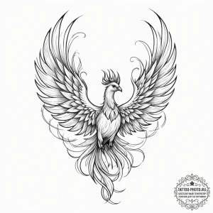 Tattoo sketch a phoenix rising in powerful, f... - эскиз тату (№1755407098_0, 17.08.2025 05:04) — tattoo-photo.ru