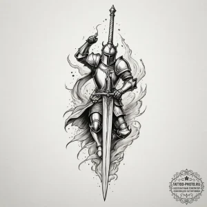 Tattoo design a knight's sword plunged into t... - эскиз тату (№1755409454_0, 17.08.2025 05:44) — tattoo-photo.ru