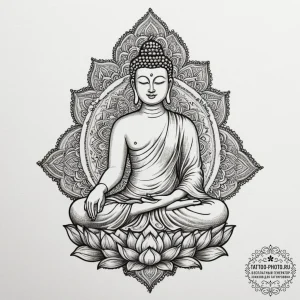 Buddha, tattoo line art, dotwork shading, sti... - эскиз тату (№1755409651_0, 17.08.2025 05:47) — tattoo-photo.ru