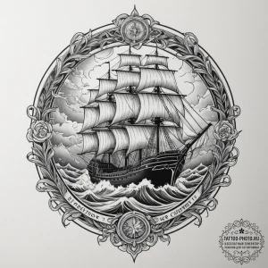 Tattoo sketch a ship sailing into a powerful... - эскиз тату (№1755411026_0, 17.08.2025 06:10) — tattoo-photo.ru