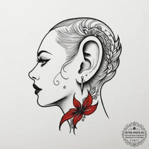 Tattoo sketch an ear with a small, elegant do... - эскиз тату (№1755411223_0, 17.08.2025 06:13) — tattoo-photo.ru