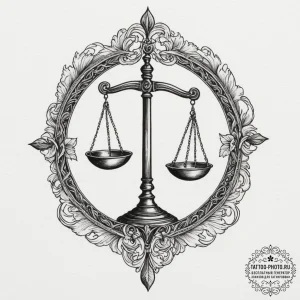 Tattoo sketch libra's scales balanced by gent... - эскиз тату (№1755412599_0, 17.08.2025 06:36) — tattoo-photo.ru