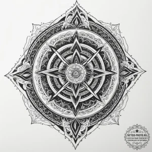 A geometric tattoo combining the kolovrat and... - эскиз тату (№1755413185_0, 17.08.2025 06:46) — tattoo-photo.ru