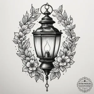 Tattoo sketch a single, glowing lantern in da... - эскиз тату (№1755413772_0, 17.08.2025 06:56) — tattoo-photo.ru