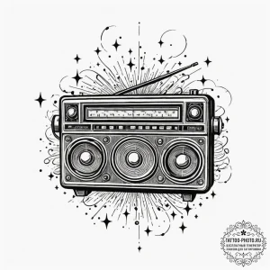 A vintage radio broadcasting sound waves and... - эскиз тату (№1755414559_0, 17.08.2025 07:09) — tattoo-photo.ru