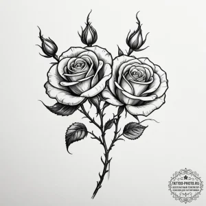 Tattoo sketch a single rose with two intertwi... - эскиз тату (№1755418291_0, 17.08.2025 08:11) — tattoo-photo.ru