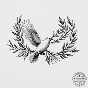 Tattoo sketch a lone dove carrying an olive b... - эскиз тату (№1755423228_0, 17.08.2025 09:33) — tattoo-photo.ru