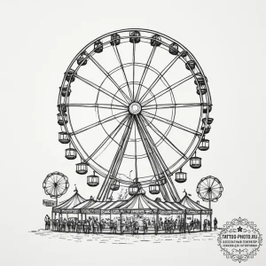 A nighttime shot of a carnival, with the ferr... - эскиз тату (№1755423624_0, 17.08.2025 09:40) — tattoo-photo.ru