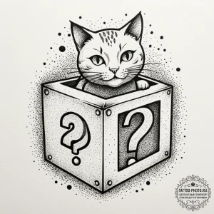 Schrodinger's cat (box with question mark), c... - эскиз тату (№1755424215_0, 17.08.2025 09:50) — tattoo-photo.ru