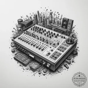 The organized chaos of a sound engineer's mix... - эскиз тату (№1755424415_0, 17.08.2025 09:53) — tattoo-photo.ru