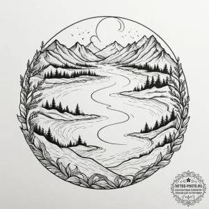 Tattoo design: a landscape of fertile earth a... - эскиз тату (№1755427192_0, 17.08.2025 10:39) — tattoo-photo.ru