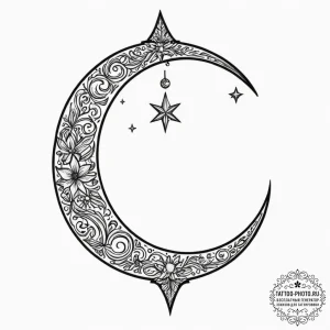 Tattoo sketch a crescent moon on one, a tiny... - эскиз тату (№1755428582_0, 17.08.2025 11:03) — tattoo-photo.ru