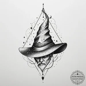 Tattoo sketch a wise old wizard's hat with gl... - эскиз тату (№1755429375_0, 17.08.2025 11:16) — tattoo-photo.ru