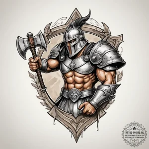 Tattoo design a gladiator's armored arm with... - эскиз тату (№1755430375_0, 17.08.2025 11:32) — tattoo-photo.ru