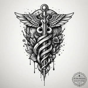 Tattoo sketch a military medic's caduceus int... - эскиз тату (№1755431568_0, 17.08.2025 11:52) — tattoo-photo.ru