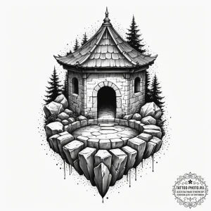 Tattoo design a sturdy, ancient stone well.,... - эскиз тату (№1755431765_0, 17.08.2025 11:56) — tattoo-photo.ru