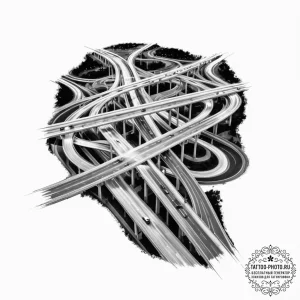 A long exposure shot of traffic on a major hi... - эскиз тату (№1755437472_0, 17.08.2025 13:31) — tattoo-photo.ru