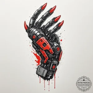 Johnny silverhand's robotic arm from cyberpun... - эскиз тату (№1755437669_0, 17.08.2025 13:34) — tattoo-photo.ru
