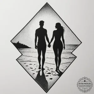 Tattoo sketch a silhouette of two people on a... - эскиз тату (№1755441778_0, 17.08.2025 14:42) — tattoo-photo.ru