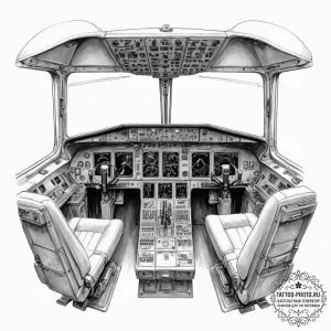 The cockpit of a modern airliner during a fli... - эскиз тату (№1755442561_0, 17.08.2025 14:56) — tattoo-photo.ru